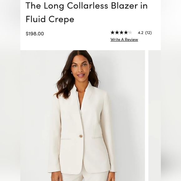 NWT Ann Taylor Long Collarless Blazer in Fluid Crepe, size 0, ivory - Picture 2 of 14